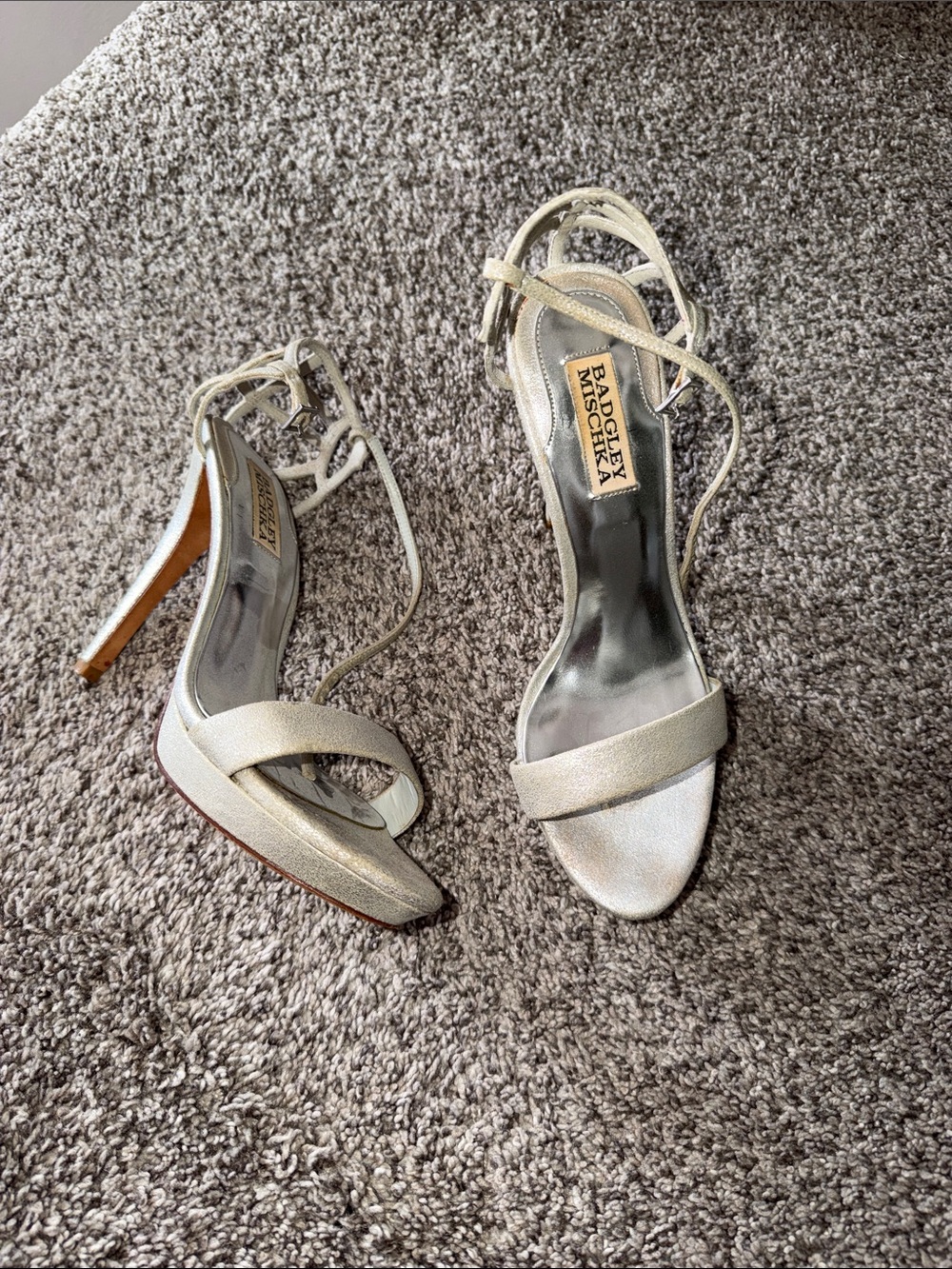Badgley Mischka Silver Metallic Strappy High Heel